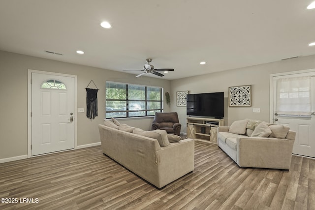 96 Pine Forest Loop, Ridgeland, SC 29936 - living room featuring wood finished floors, recessed lighting, a ceiling fan, and baseboards