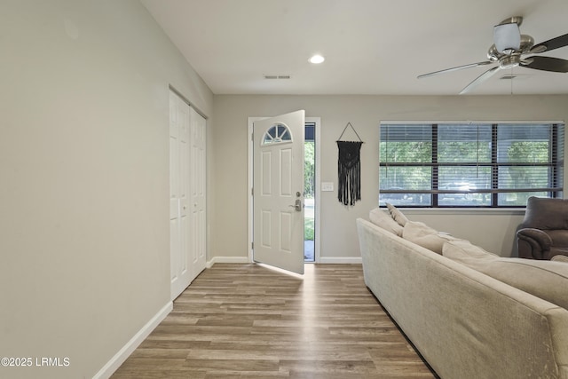 96 Pine Forest Loop, Ridgeland, SC 29936 - entrance foyer featuring a ceiling fan, baseboards, wood finished floors, and recessed lighting
