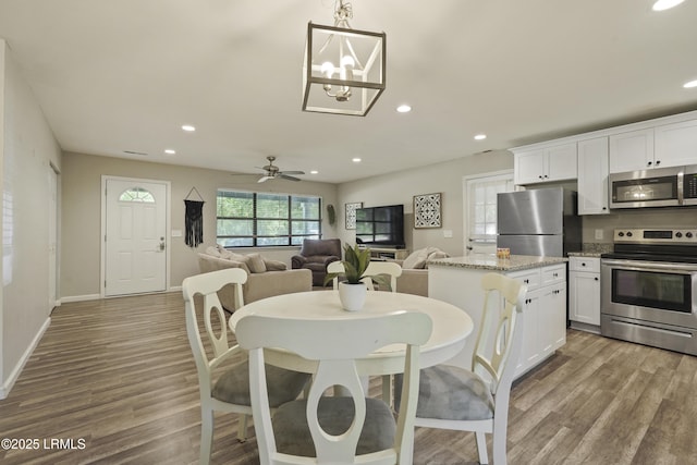 96 Pine Forest Loop, Ridgeland, SC 29936 - dining room featuring wood finished floors, recessed lighting, baseboards, and ceiling fan