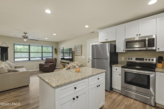 96 Pine Forest Loop, Ridgeland, SC 29936 - kitchen featuring appliances with stainless steel finishes, open floor plan, wood finished floors, and recessed lighting