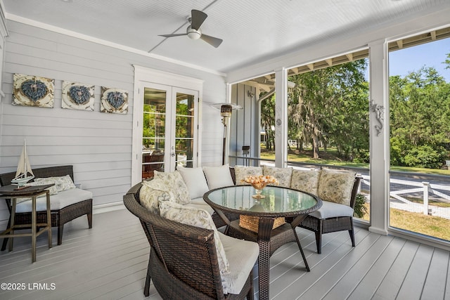 3 Veridian Park E, Beaufort, SC 29907 - sunroom / solarium with ceiling fan, french doors, and outdoor dining area