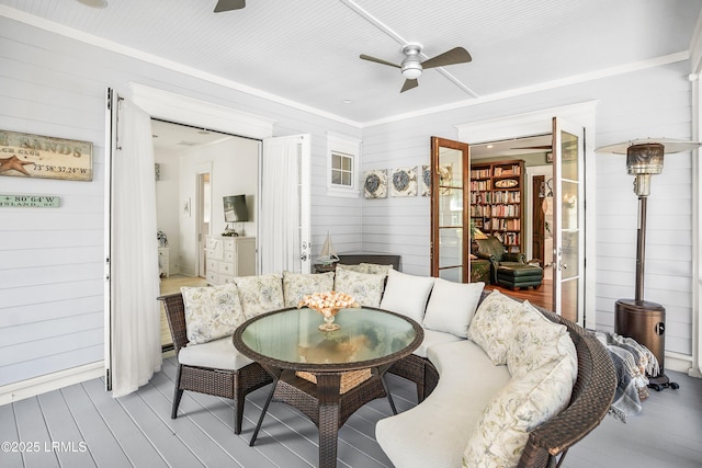 3 Veridian Park E, Beaufort, SC 29907 - living area with a ceiling fan, wood walls, and wood finished floors