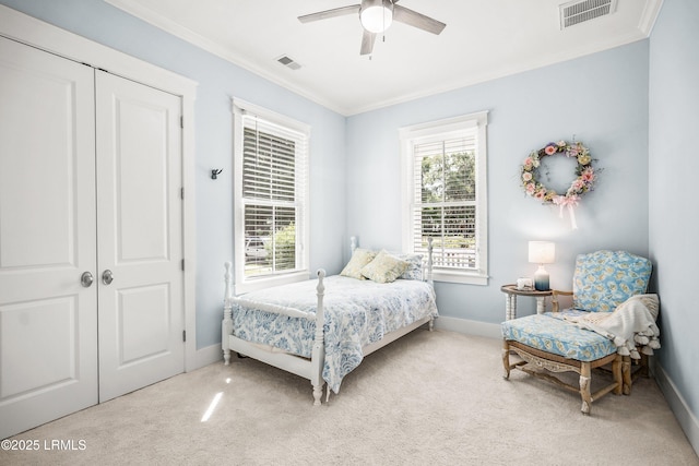 3 Veridian Park E, Beaufort, SC 29907 - carpeted bedroom featuring baseboards, crown molding, ceiling fan, and a closet