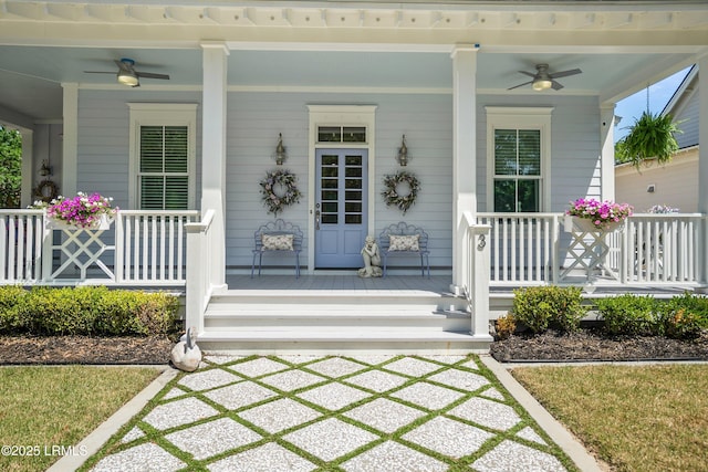 3 Veridian Park E, Beaufort, SC 29907 - view of exterior entry with covered porch and ceiling fan