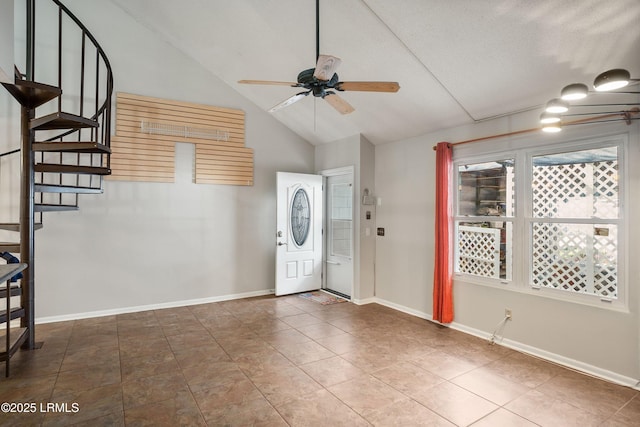 900 Brotherhood Rd Unit J6, Beaufort, SC 29902 - foyer entrance featuring stairway, a ceiling fan, vaulted ceiling, and baseboards
