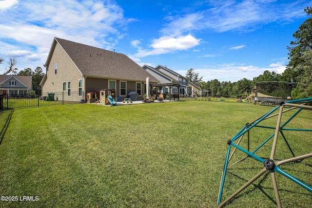 view of yard featuring a patio, fence, and cooling unit