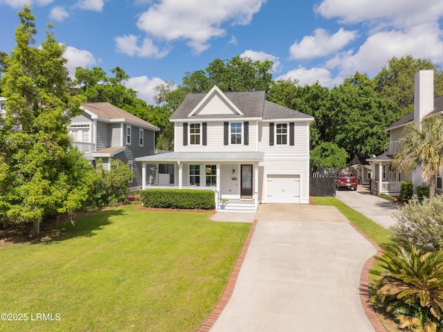 35 Sommer Lake Dr, Beaufort, SC 29902 - view of front of home featuring a porch, roof with shingles, a garage, a front lawn, and concrete driveway