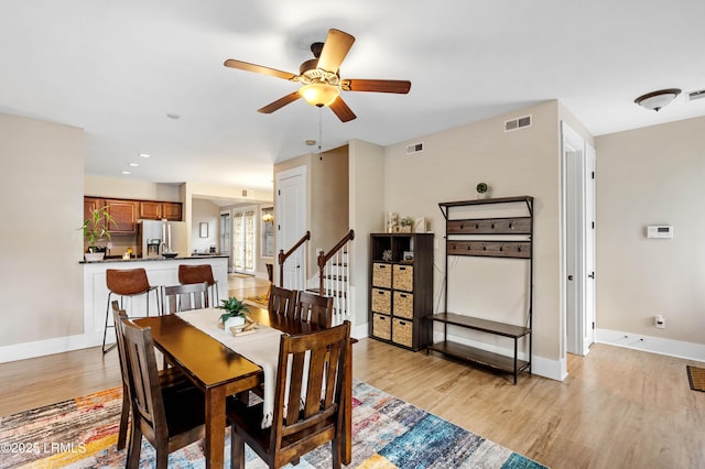 35 Sommer Lake Dr, Beaufort, SC 29902 - dining space featuring light wood-style floors, baseboards, a ceiling fan, and visible vents