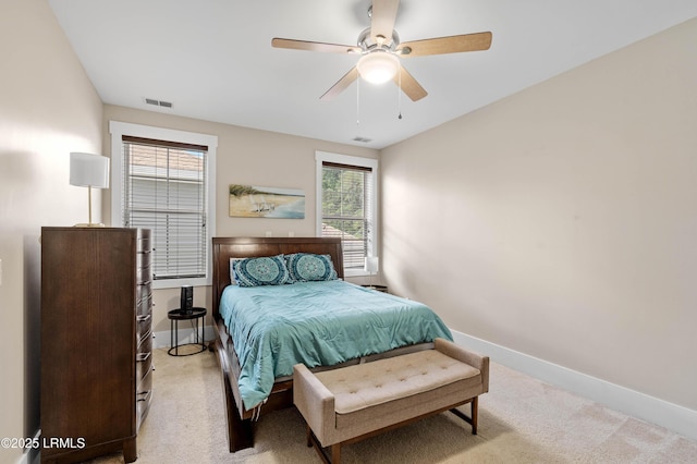 35 Sommer Lake Dr, Beaufort, SC 29902 - bedroom with baseboards, a ceiling fan, light colored carpet, and visible vents