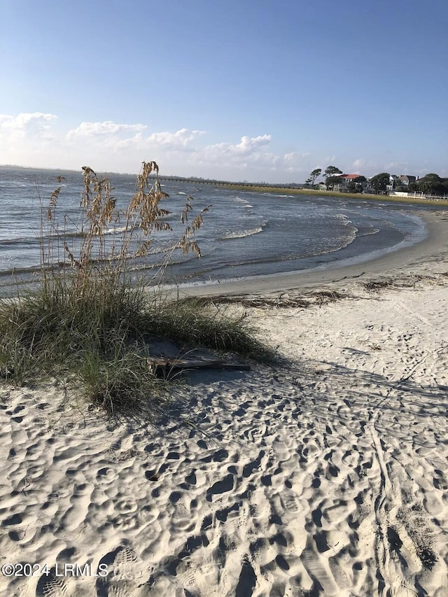 view of water feature with a view of the beach