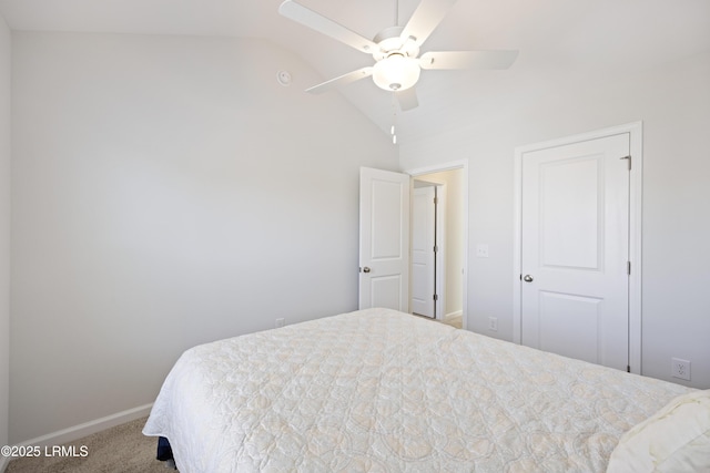 69 Garden Gate Ln, Hardeeville, SC 29927 - bedroom featuring vaulted ceiling, carpet flooring, baseboards, and a ceiling fan
