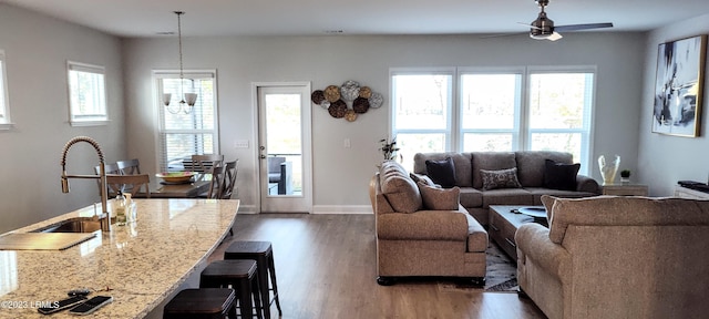 1272 Windswept Oak Ln, Beaufort, SC 29902 - living room featuring plenty of natural light, dark wood-type flooring, and sink