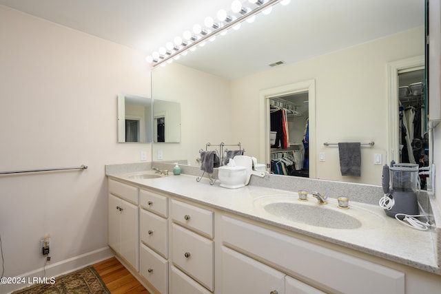 bathroom with vanity and wood-type flooring