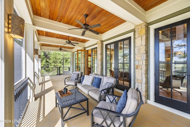 view of patio / terrace with a ceiling fan, french doors, and an outdoor hangout area