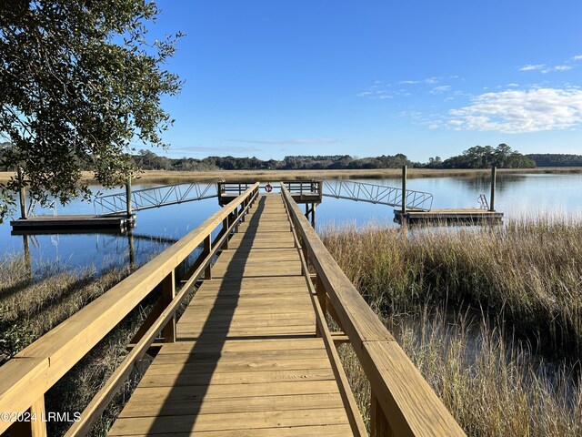 dock area with a water view