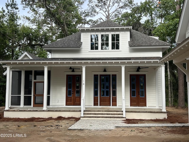 14 Heron Pt, Okatie, SC 29909 - view of front of home with roof with shingles, a ceiling fan, and covered porch