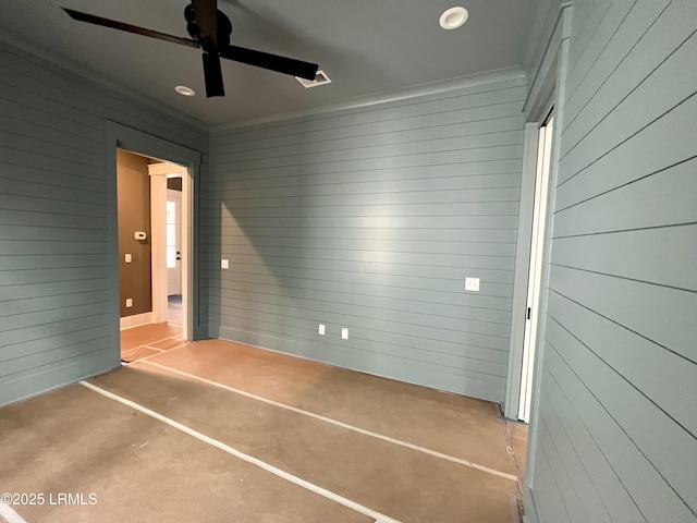 14 Heron Pt, Okatie, SC 29909 - unfurnished bedroom featuring wooden walls, recessed lighting, and a ceiling fan
