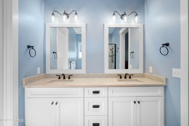 bathroom featuring vanity and a shower