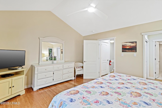 19 Stoney Creek Rd Unit 296, Hilton Head Island, SC 29928 - bedroom with lofted ceiling, light wood-type flooring, and ceiling fan