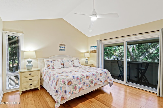 19 Stoney Creek Rd Unit 296, Hilton Head Island, SC 29928 - bedroom featuring access to exterior, lofted ceiling, light wood finished floors, and ceiling fan