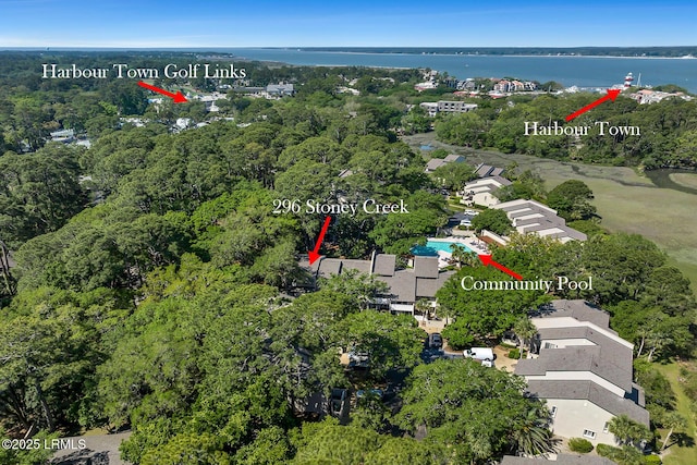 19 Stoney Creek Rd Unit 296, Hilton Head Island, SC 29928 - aerial view of property's location with a nearby body of water and a forest