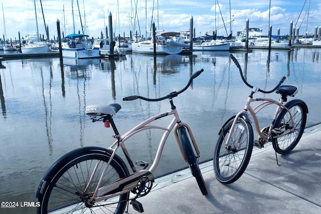 exterior space with a water view