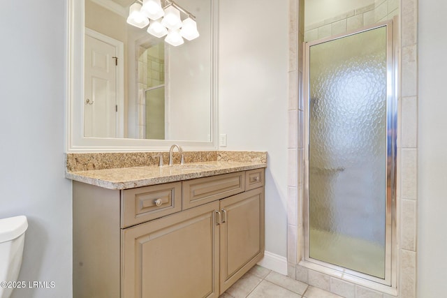 45 Manchester Ct, Bluffton, SC 29910 - full bath featuring a shower stall, vanity, toilet, and tile patterned flooring