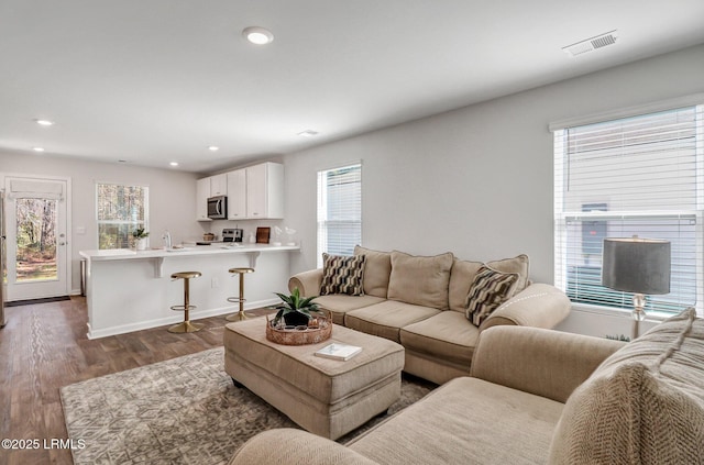 580 Rudy Dr, Hardeeville, SC 29927 - living area with baseboards, visible vents, recessed lighting, and dark wood-style flooring