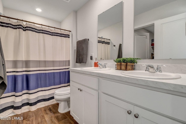 580 Rudy Dr, Hardeeville, SC 29927 - full bathroom featuring toilet, a sink, double vanity, and wood finished floors