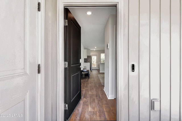 580 Rudy Dr, Hardeeville, SC 29927 - hallway featuring baseboards, recessed lighting, and dark wood-style flooring