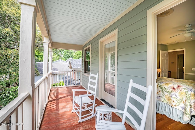 459 Bb Sams Dr, Saint Helena Island, SC 29920 - wooden terrace featuring a ceiling fan and covered porch