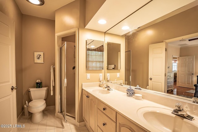 459 Bb Sams Dr, Saint Helena Island, SC 29920 - bathroom with a shower stall, toilet, double vanity, and a sink