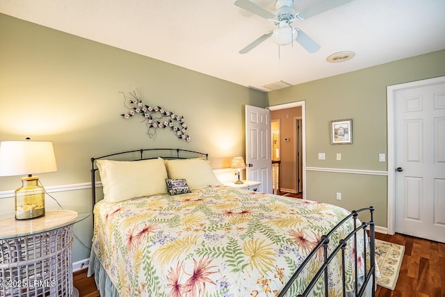 459 Bb Sams Dr, Saint Helena Island, SC 29920 - bedroom with baseboards, visible vents, wood finished floors, and a ceiling fan