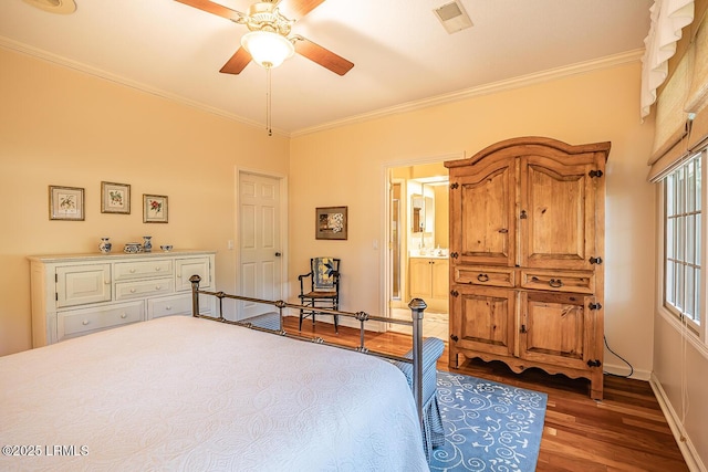 459 Bb Sams Dr, Saint Helena Island, SC 29920 - bedroom featuring crown molding, ceiling fan, visible vents, baseboards, and wood finished floors