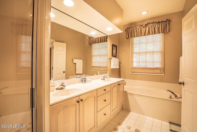 459 Bb Sams Dr, Saint Helena Island, SC 29920 - full bathroom with recessed lighting, a garden tub, tile patterned flooring, and a sink