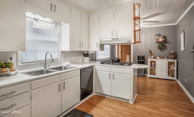 kitchen featuring sink, crown molding, dishwasher, white cabinetry, and stainless steel gas cooktop