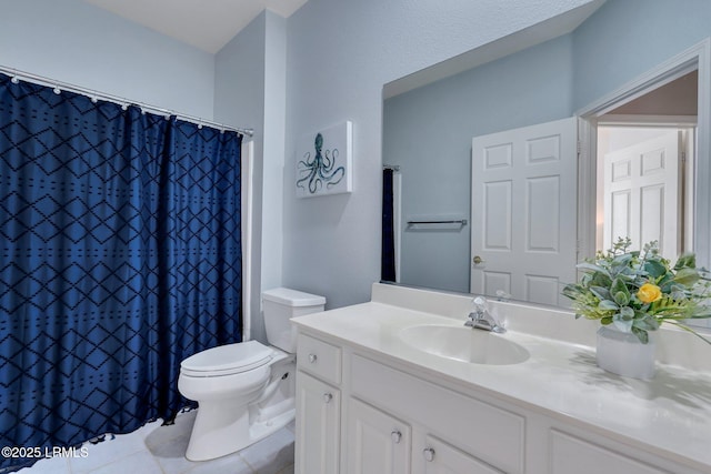 bathroom featuring walk in shower, vanity, and toilet