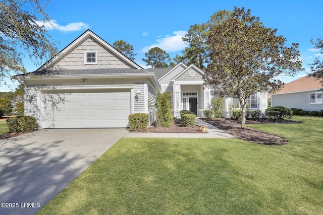 view of front facade with a garage and a front yard