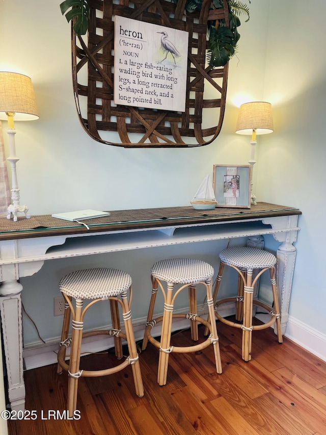 interior details with baseboards and wood finished floors
