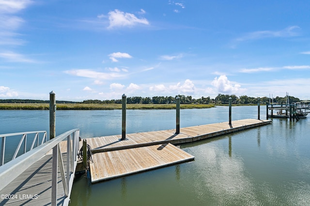 view of dock with a water view