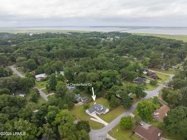 aerial view featuring a water view