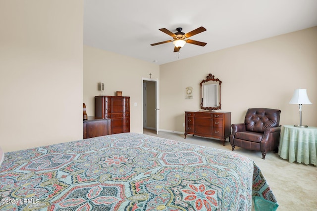 carpeted bedroom featuring a ceiling fan