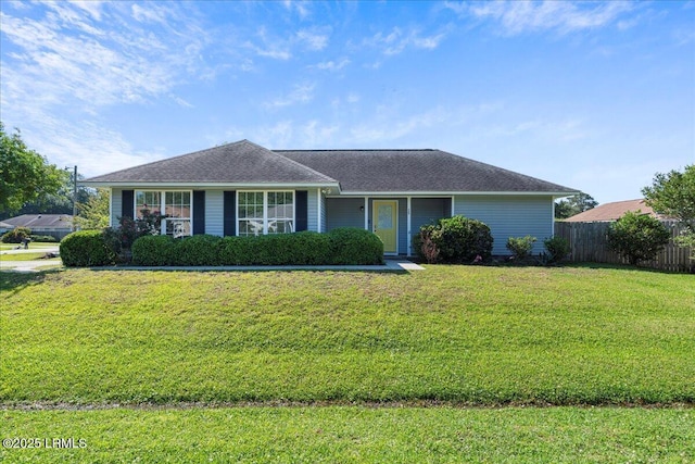 ranch-style house with a shingled roof