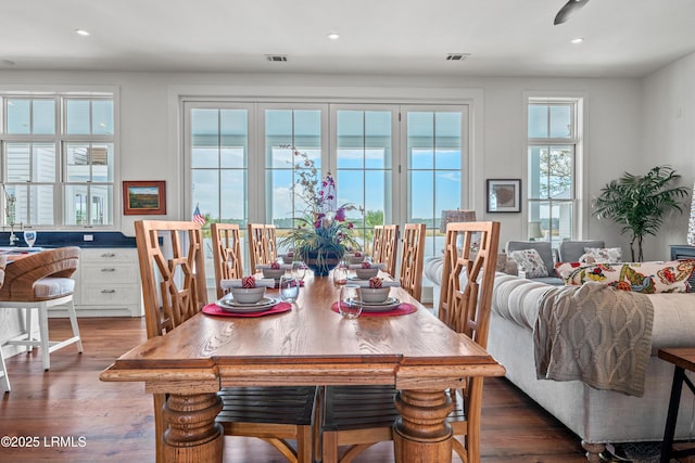 70 Brams Point Rd, Hilton Head Island, SC 29926 - dining space featuring recessed lighting and dark wood-style floors