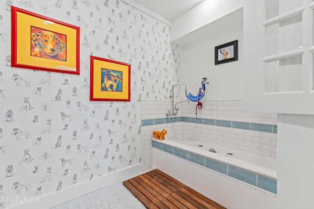 70 Brams Point Rd, Hilton Head Island, SC 29926 - full bathroom with wallpapered walls, tile patterned floors, a bath, and baseboards