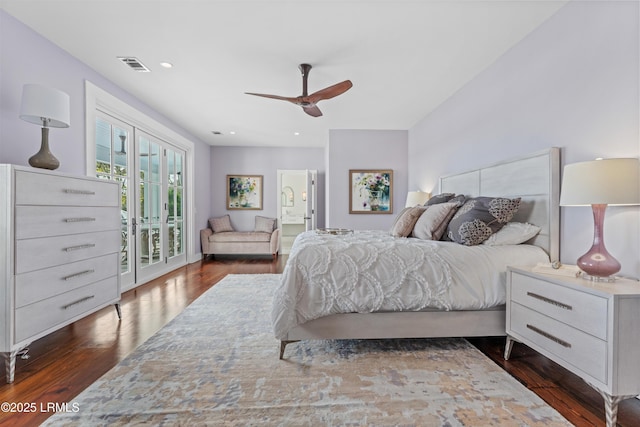70 Brams Point Rd, Hilton Head Island, SC 29926 - bedroom featuring access to outside, dark wood finished floors, ceiling fan, and recessed lighting
