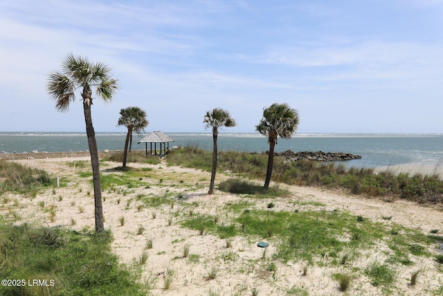 property view of water with a gazebo