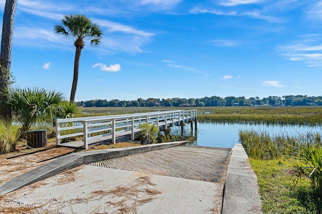 view of dock with a water view