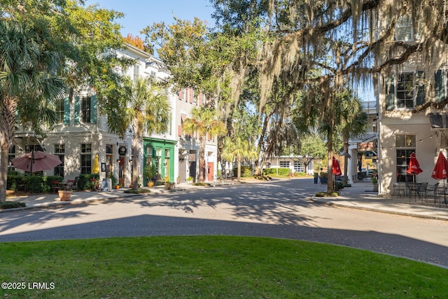 view of street featuring sidewalks and curbs