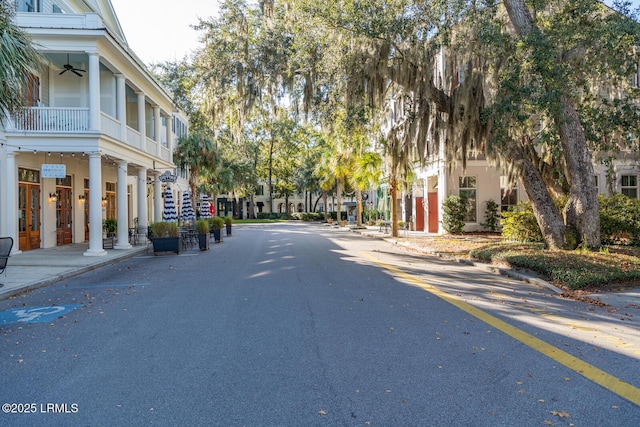 view of street featuring curbs